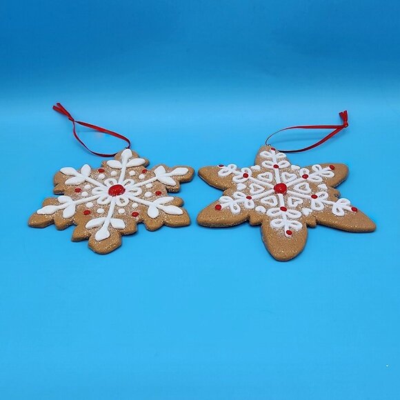 Gingerbread Snowflake Faux Frosted Cookie Ornaments Set Of 2 Fake Bake [v2 - Picture 7 of 8